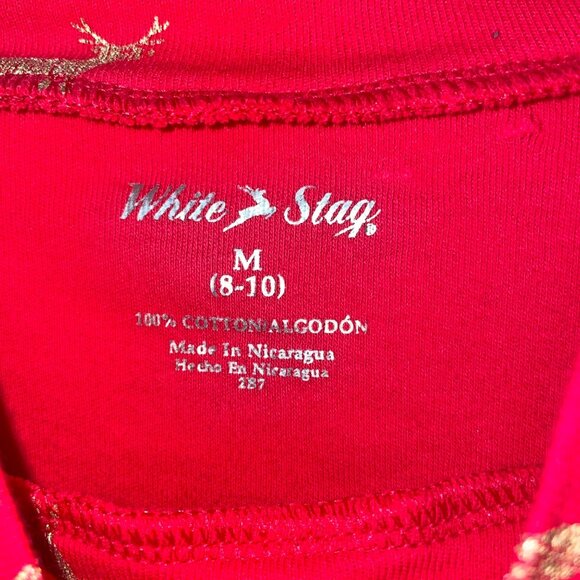 White Stag Red Long Sleeve Turtleneck Shirt With Gold Reindeer Print Size M - Picture 3 of 5